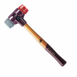 Halder Simplex 28 oz. Mallet with Cast Iron Housing Acacia Wood Handle Red Plastic Face and Gray Rubber Face